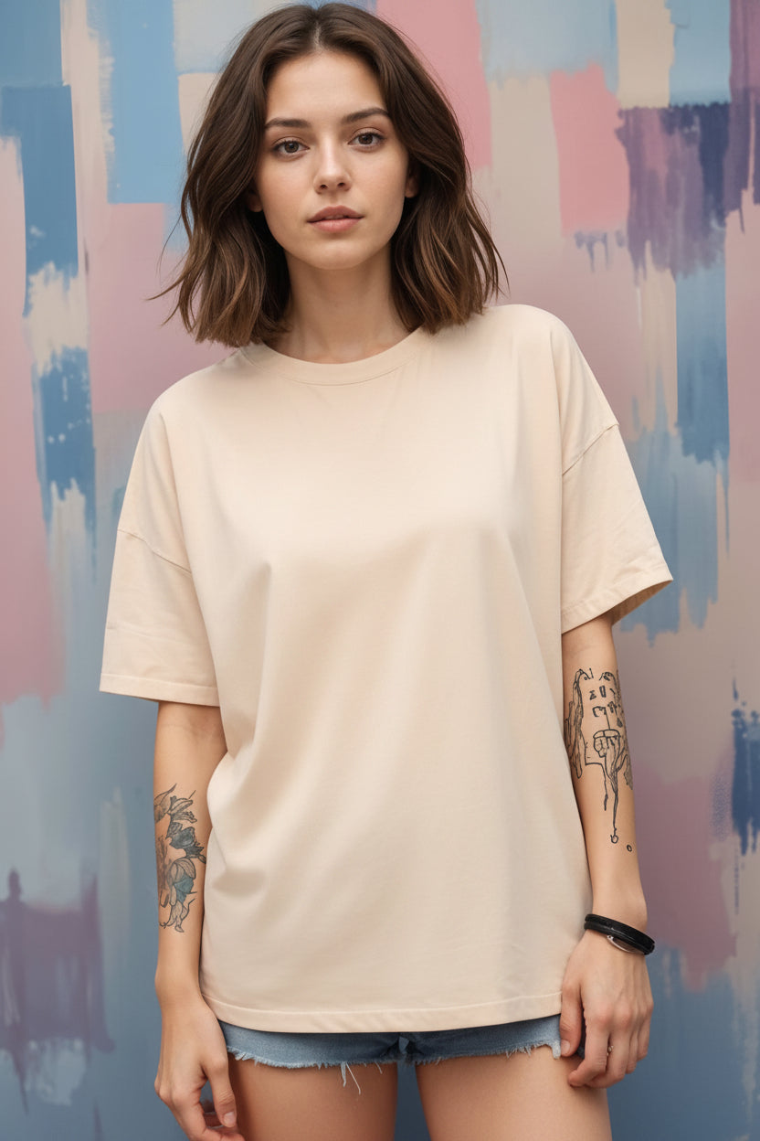 Solid Oversized Drop Shoulder T-Shirt for Women | 180 GSM Cotton