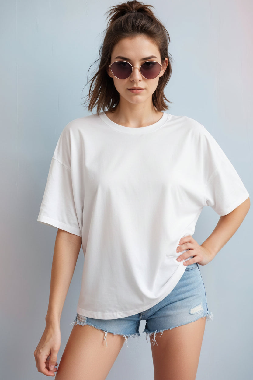 Solid Oversized Drop Shoulder T-Shirt for Women | 180 GSM Cotton