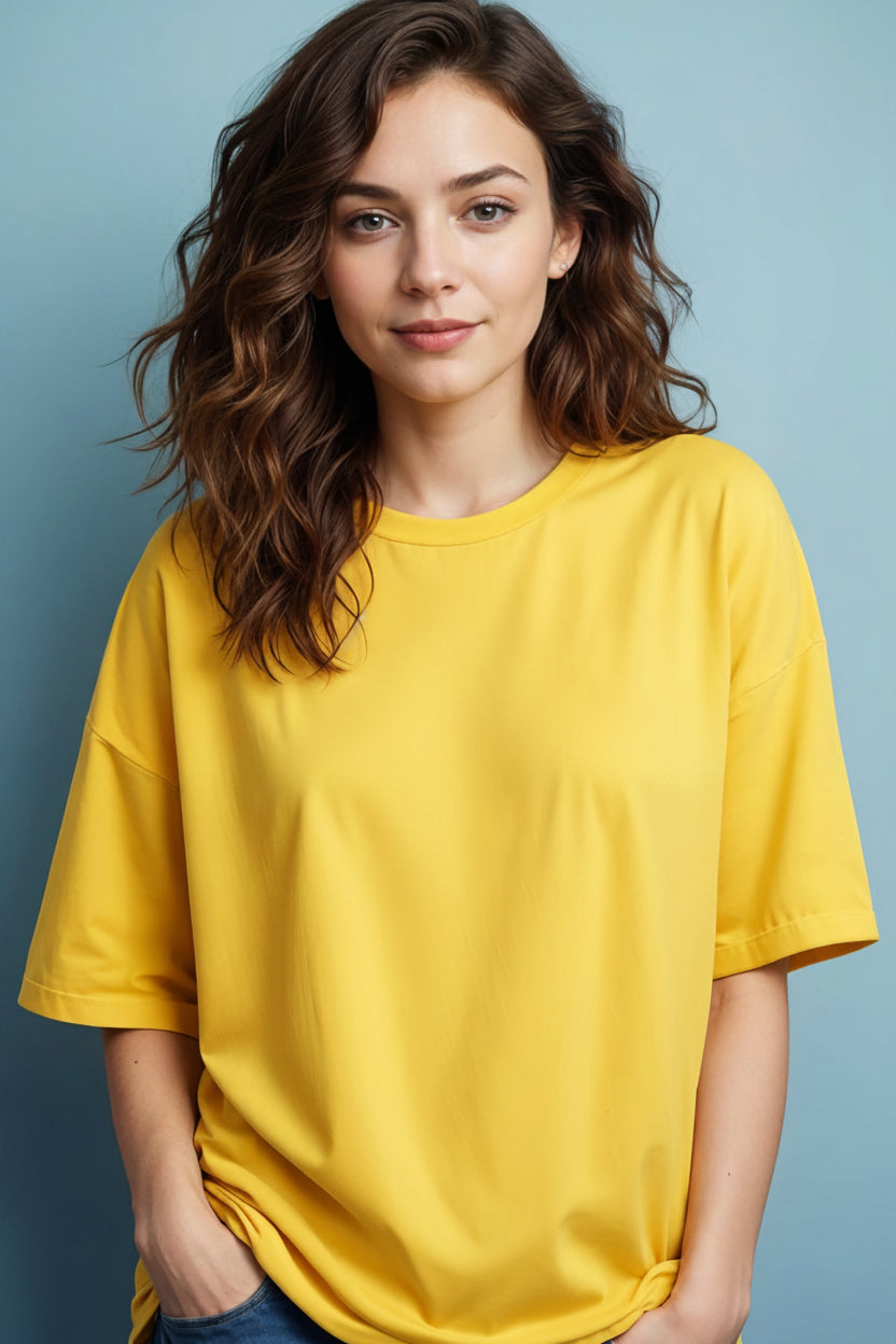 Solid Oversized Drop Shoulder T-Shirt for Women | 180 GSM Cotton