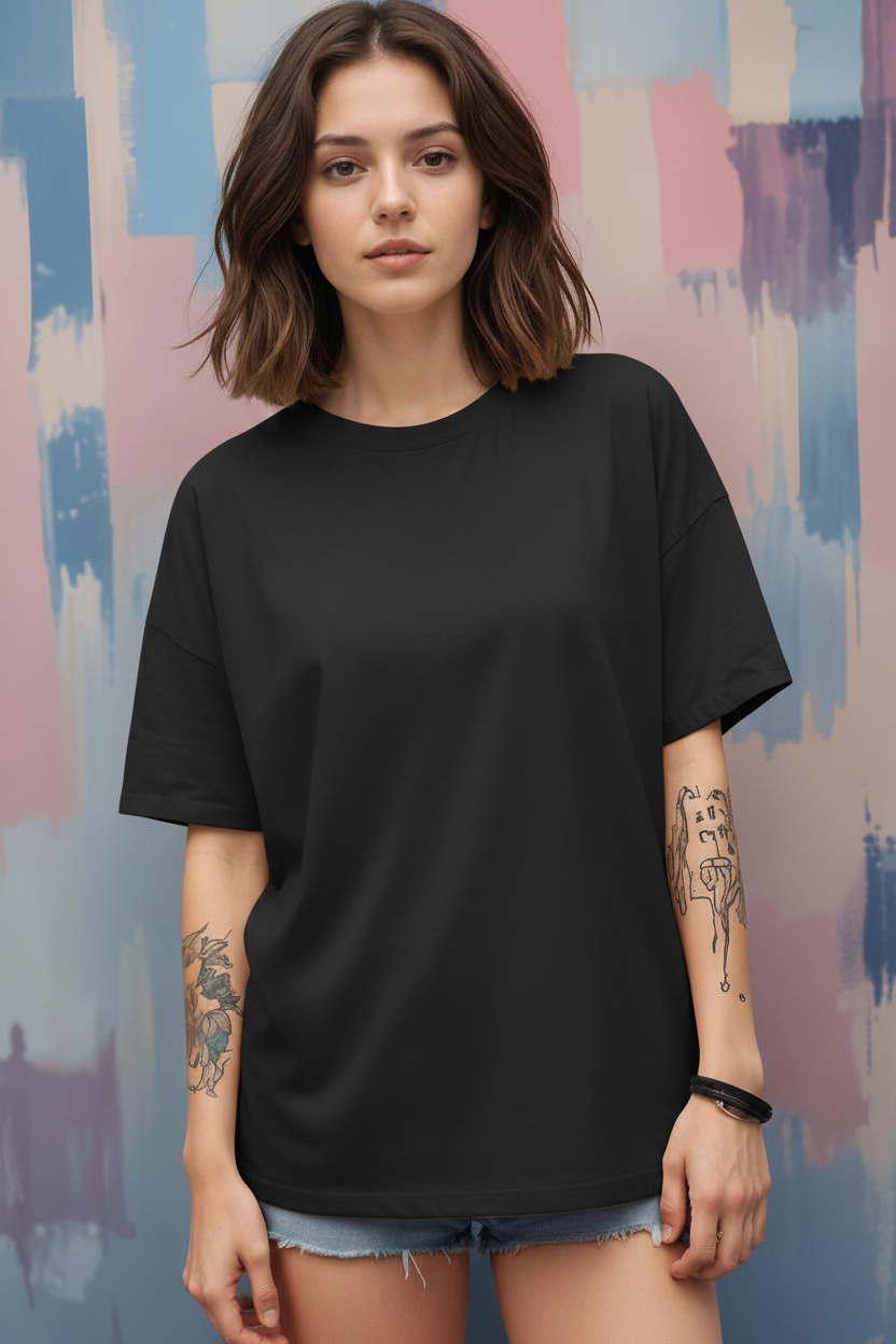 Solid Oversized Drop Shoulder T-Shirt for Women | 180 GSM Cotton