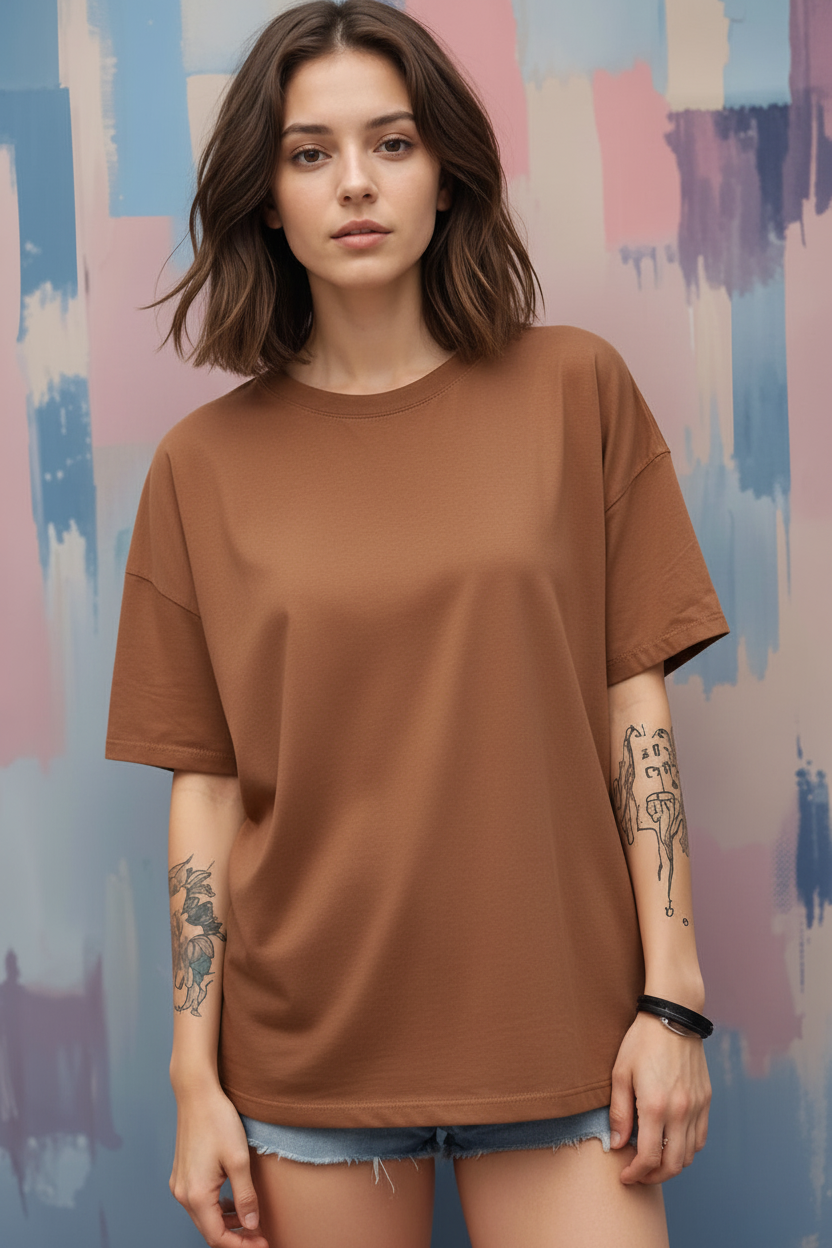 Solid Oversized Drop Shoulder T-Shirt for Women | 180 GSM Cotton